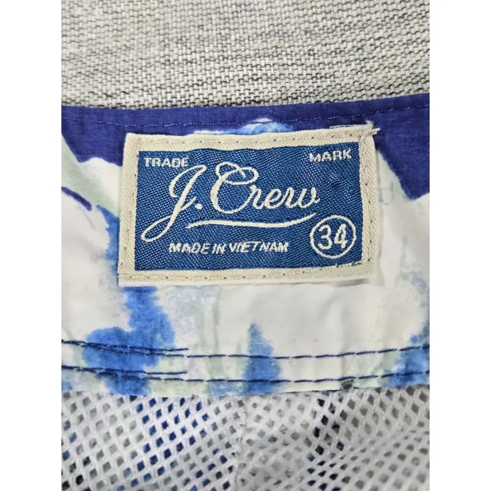 J Crew Men 34 Blue Floral Drawstring Swim Trunks Shorts Cargo Pocket Summer Surf